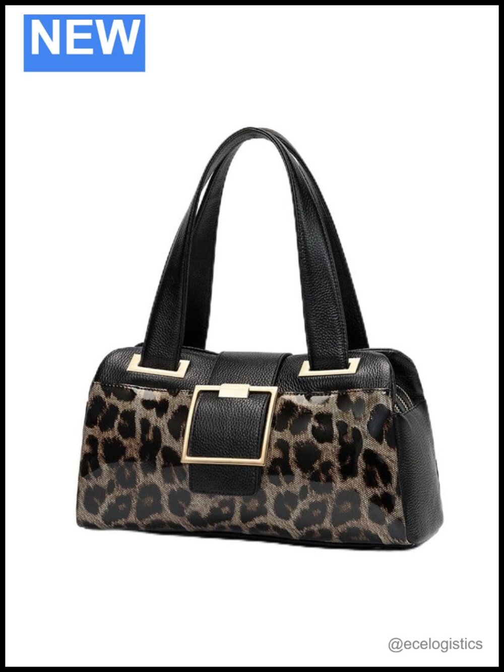 Genuine Leather Leopard Print Shoulder Bag Top Layer Cowhide Women's Handbag